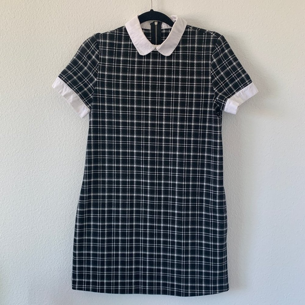 Zara Winter Plaid Peter Pan Collar Mini Dress Sz M - Picture 3 of 8